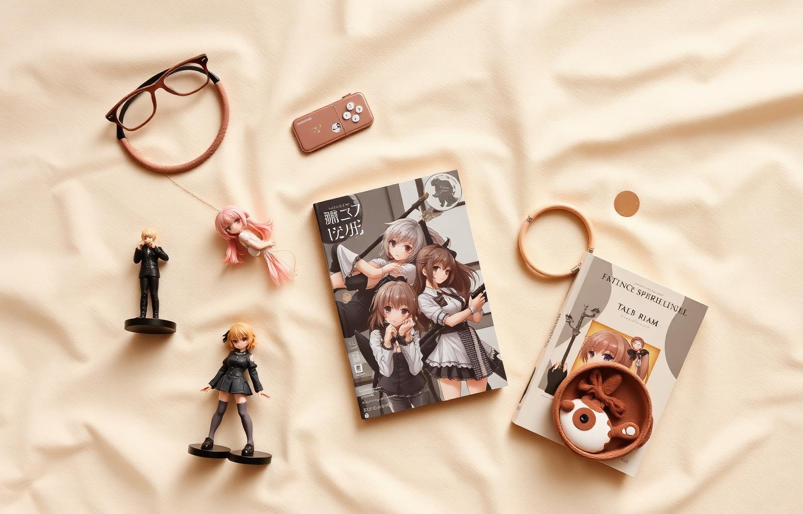 Colección curada de figuras, mangas y cosplay en tonos nude